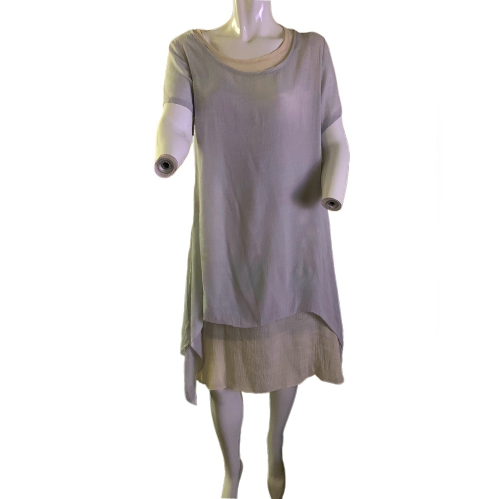 Womens V Neck Short Sleeve Midi Dress Asymmetric Layered Retro Loose Fit Soft . - Picture 8 of 11